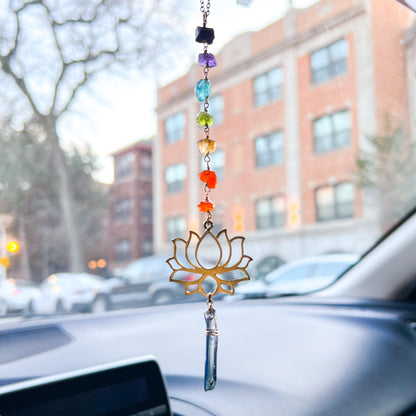 7 Chakra gold lotus sun catcher car charm