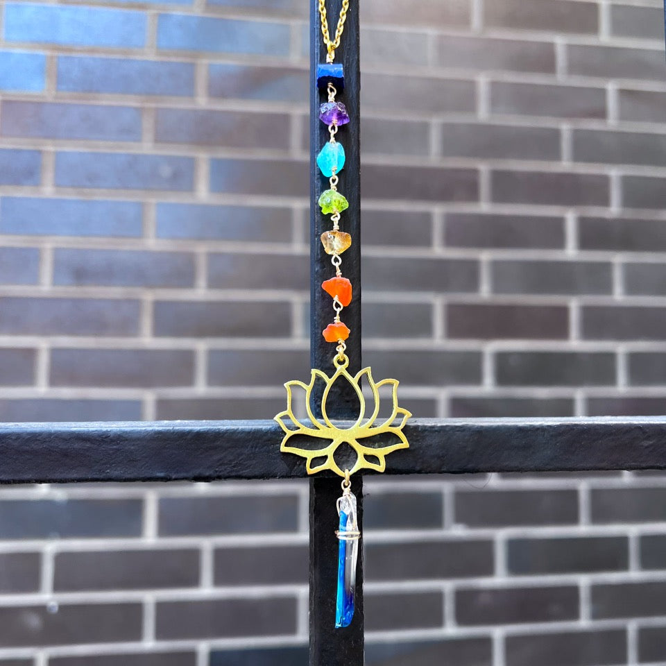 7 Chakra gold lotus sun catcher car charm
