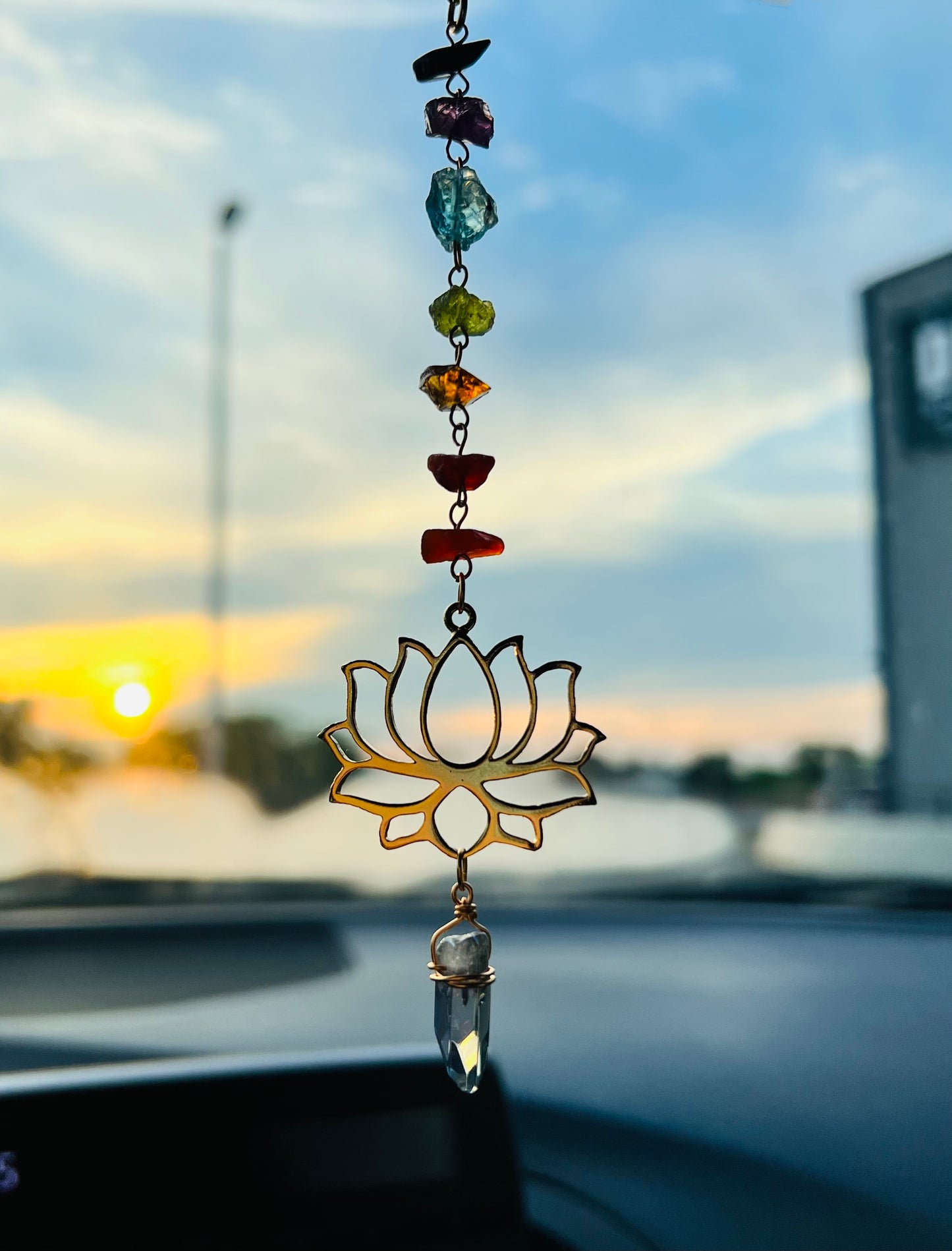 7 Chakra Rose Gold Lotus Sun Catcher Car Charm