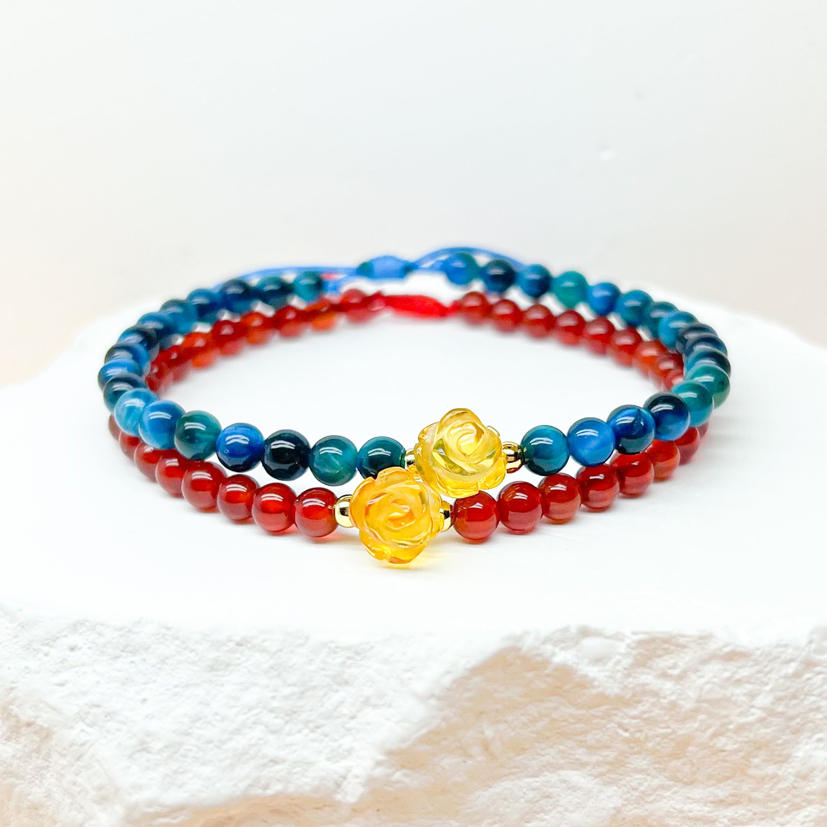 Citrine rose, red agate and blue tiger eye bracelet
