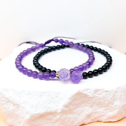 Intuition and Wisdom | Rose Amethyst and Onyx Bracelet