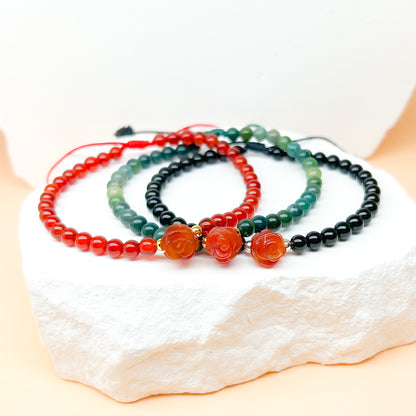Rose agate, onyx and moss agate bracelet