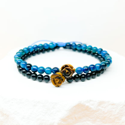 Rose tiger eye and onyx bracelet for luck and prosperity