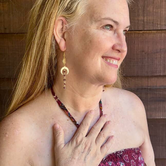 Moon and star ruby earrings