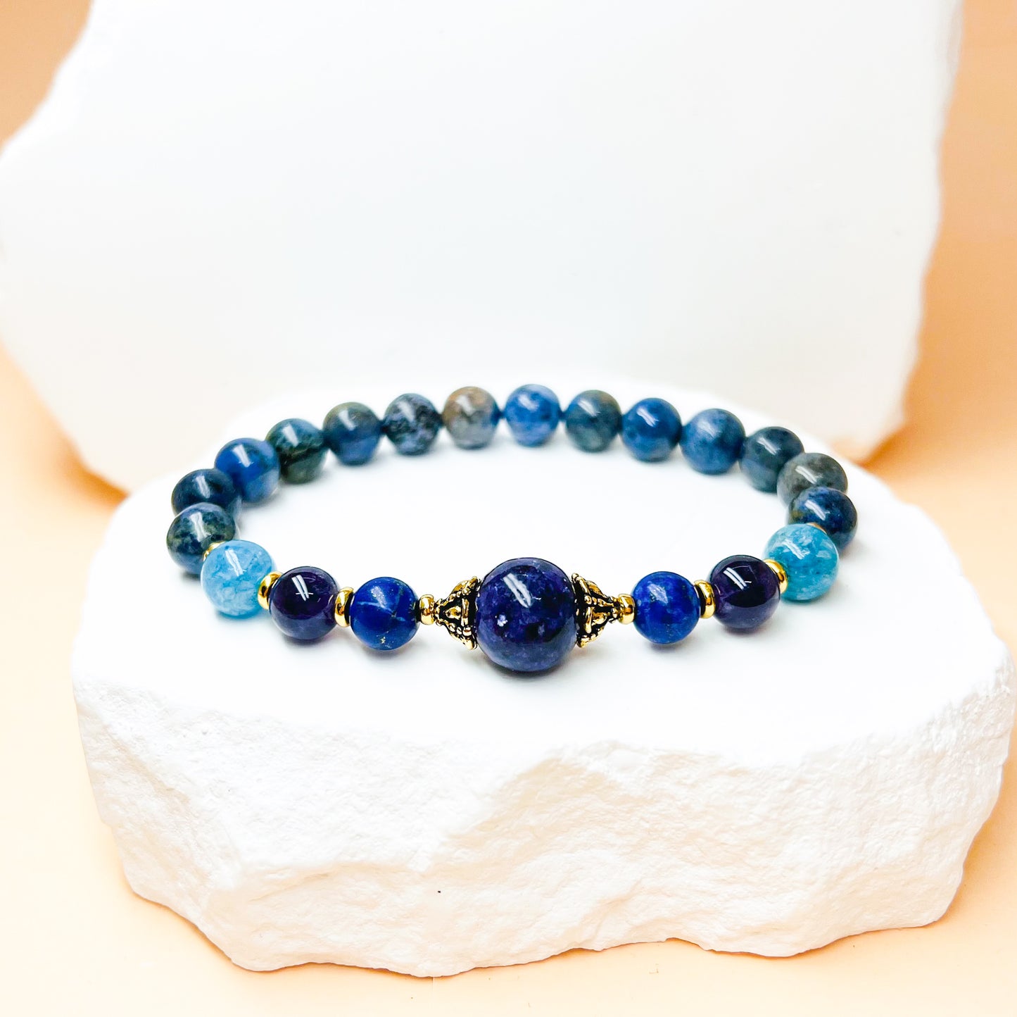 Blue dumortierite gemstone bracelet for strength