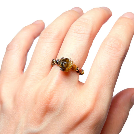 Prosperity and Luck | Tiger Eye Rose Ring Gold Filled or Sterling Silver