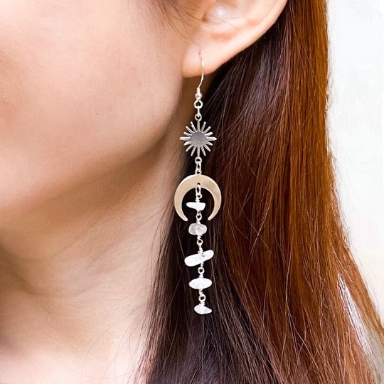 Choose Your Birthstone | Moon and Star Gemstone Earrings Gold or Silver