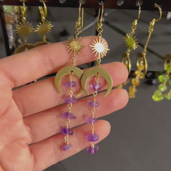 Moon and star amethyst earrings for strength and stability