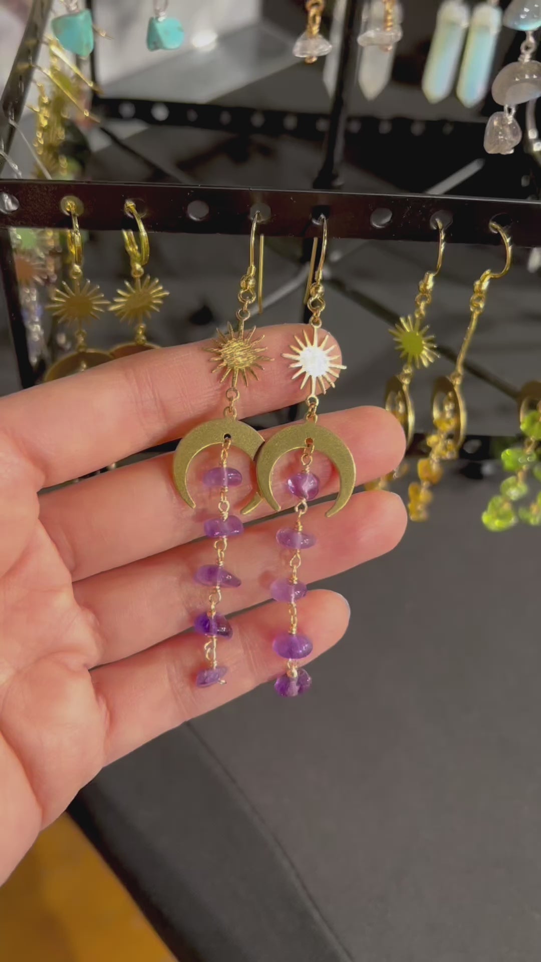 Moon and star amethyst earrings for strength and stability