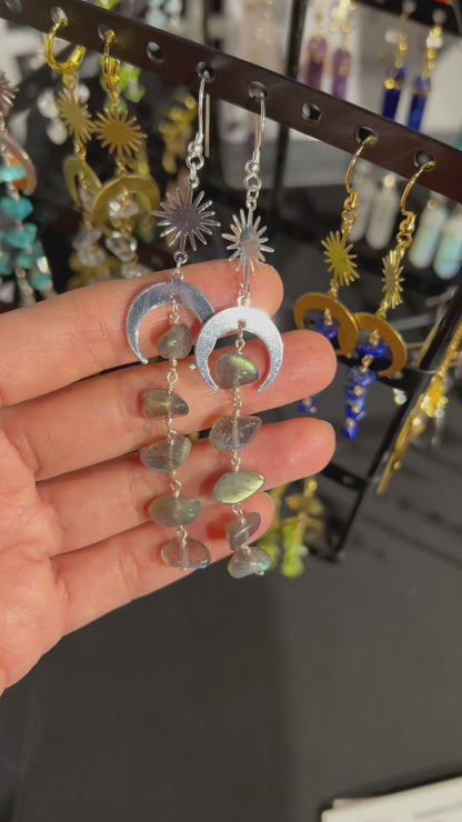 Success and Clarity | Moon and Star Labradorite Gold or Silver Earrings