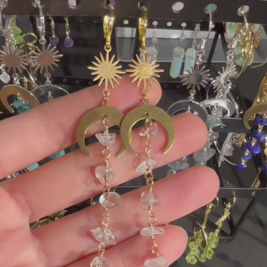 Moon and star crystal quartz earrings
