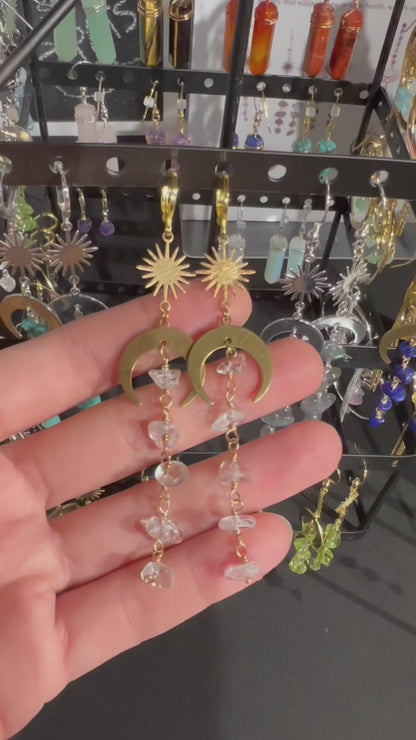 Moon and star crystal quartz earrings