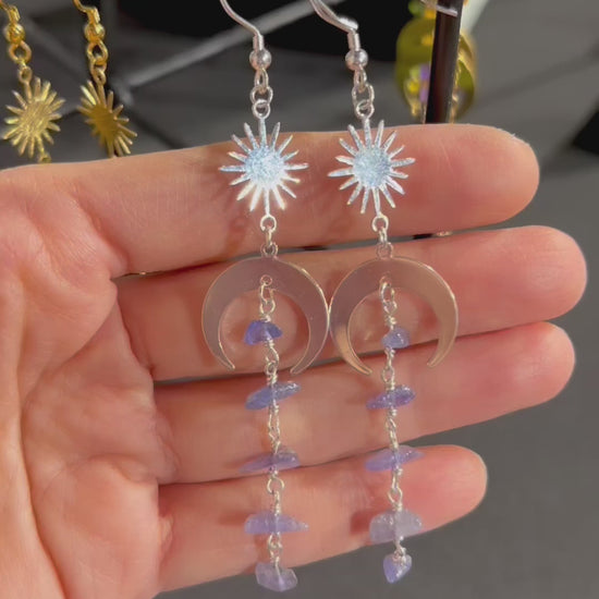 Moon and star tanzanite earrings