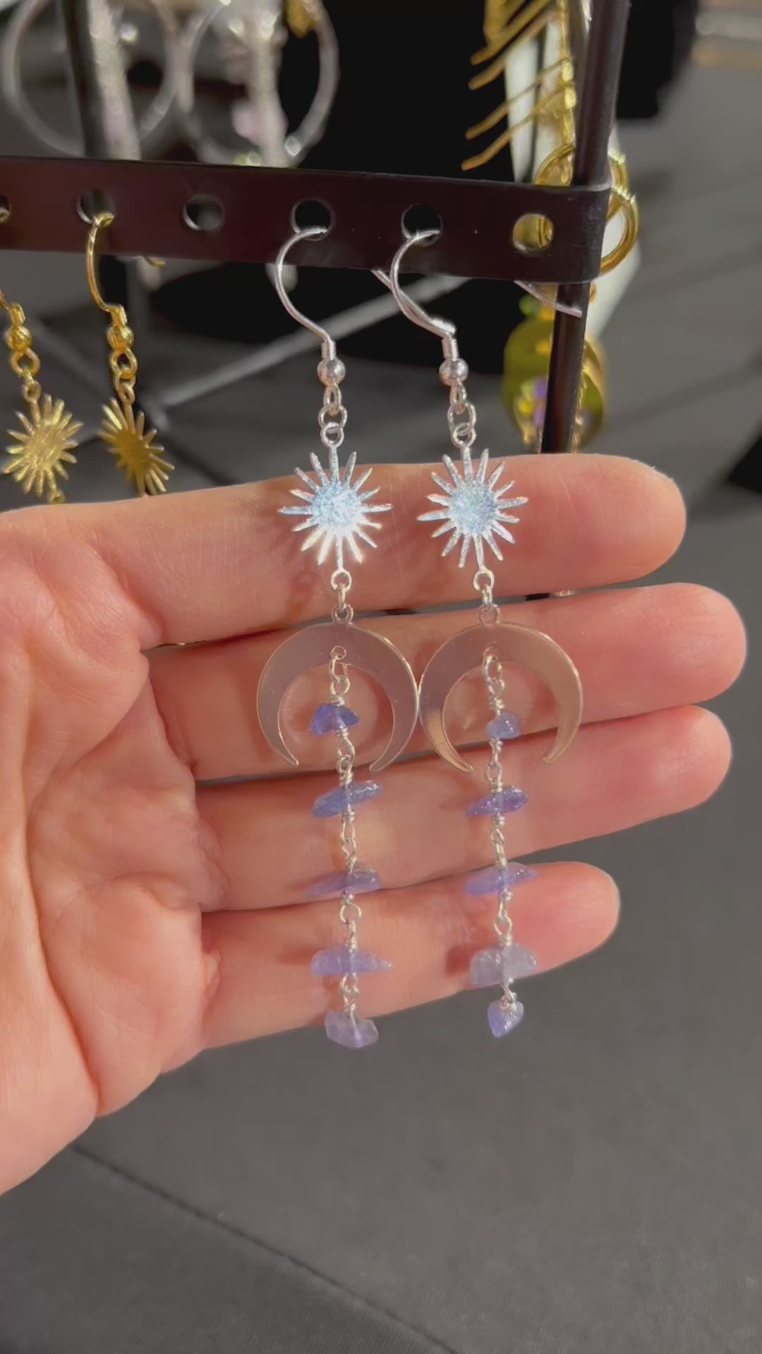 Moon and star tanzanite earrings