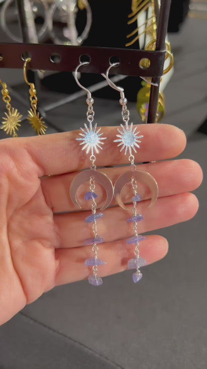 Moon and star tanzanite earrings