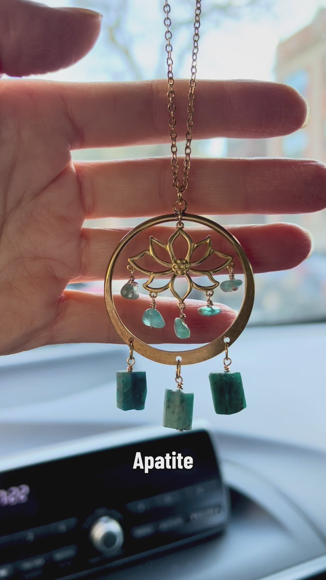 Apatite car charm and lotus